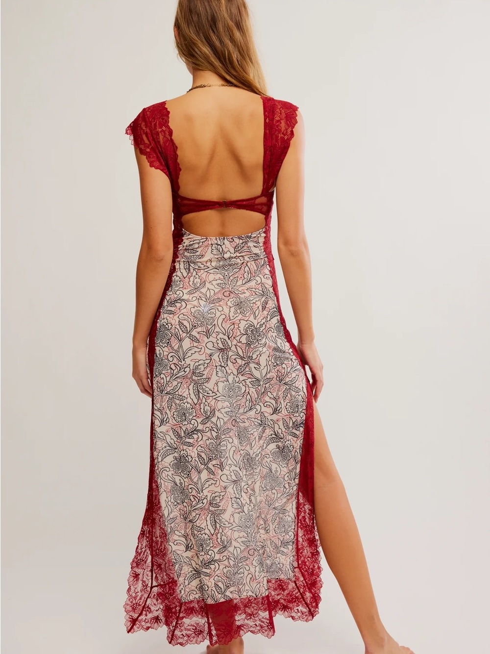 Free People Red suddenly fine Lace-Trim Floral sheer Slip Dress - Picture 9 of 9